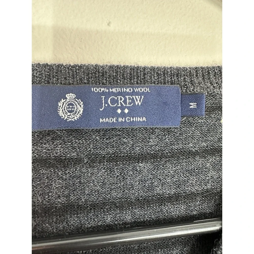 J.Crew 100% Merino Wool V-Neck Pullover Sweater‎ Gray Brown Striped Mens MEDIUM